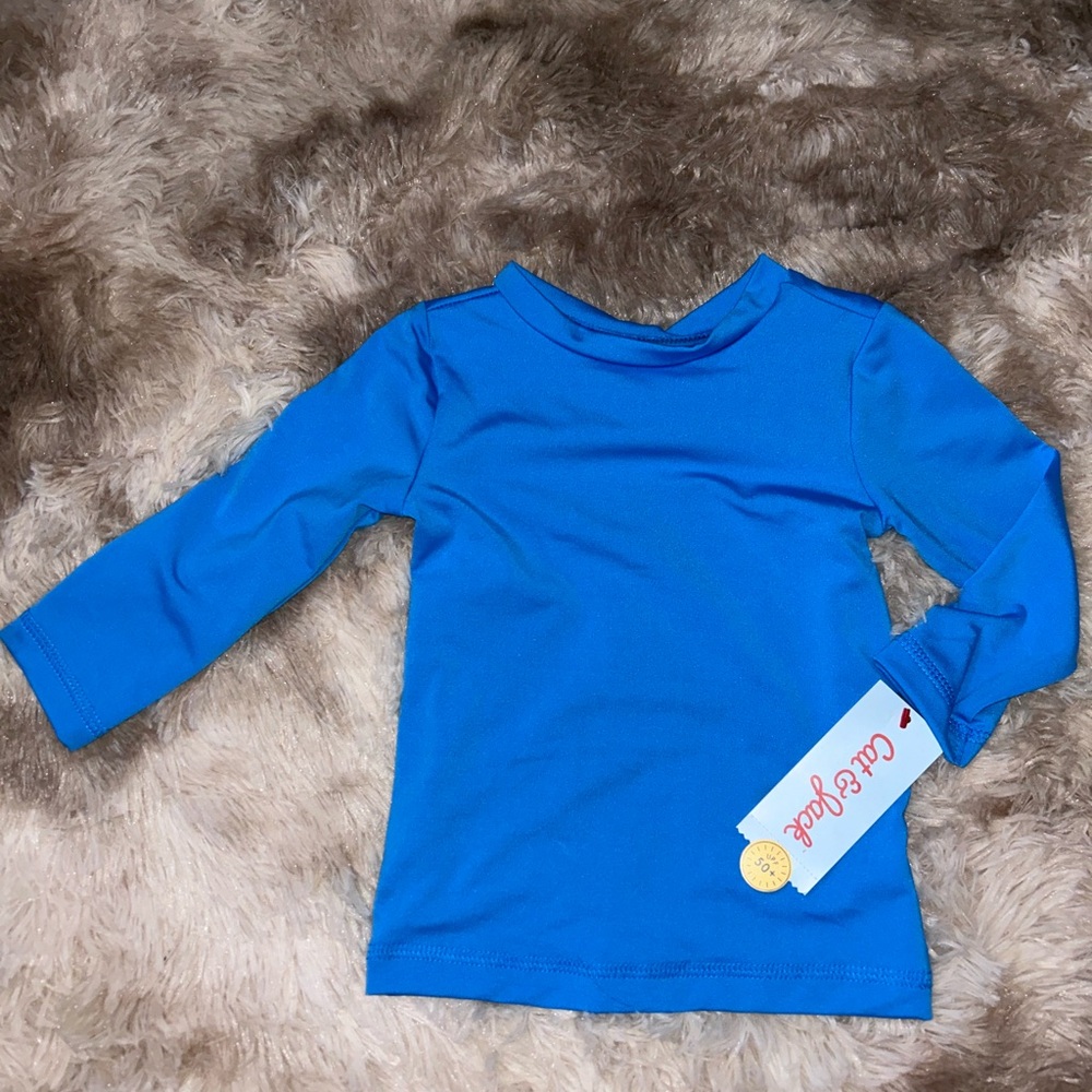 12M NWT Baby Long Sleeve Solid Swim Rash Guard Top - UPF 50+ Sun Protection Blue